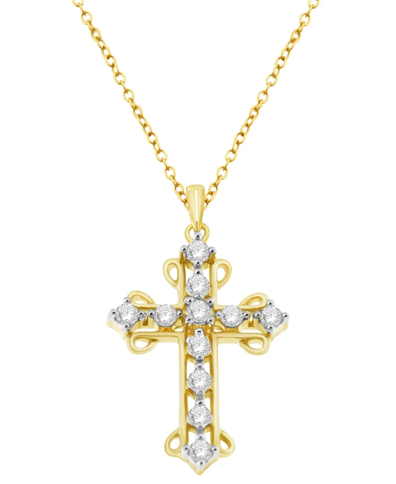 Macy's Diamond Cross Pendant Necklace (1/4 ct. t.w.) in 14k Gold Plated Sterling Silver