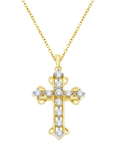 Macy's Diamond Cross Pendant Necklace (1/4 ct. t.w.) in 14k Gold Plated Sterling Silver