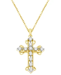 Macy's Diamond Cross Pendant Necklace (1/4 ct. t.w.) in 14k Gold Plated Sterling Silver