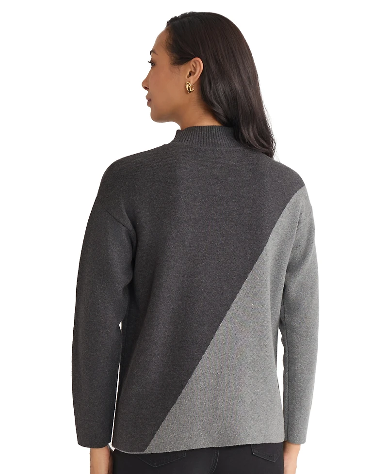 Jones New York Women's Colorblock Mock Neck Sweater
