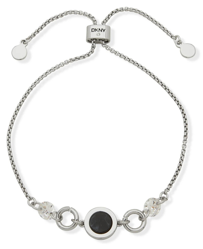 Dkny Silver-Tone Dynamic Open Inlay Black Jet Slider Bracelet