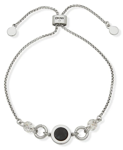 Dkny Silver-Tone Dynamic Open Inlay Black Jet Slider Bracelet