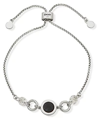Dkny Silver-Tone Dynamic Open Inlay Black Jet Slider Bracelet