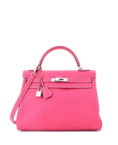 Pre-Owned Hermes Kelly 32 Handbag Pink Epsom with Palladium Hardware