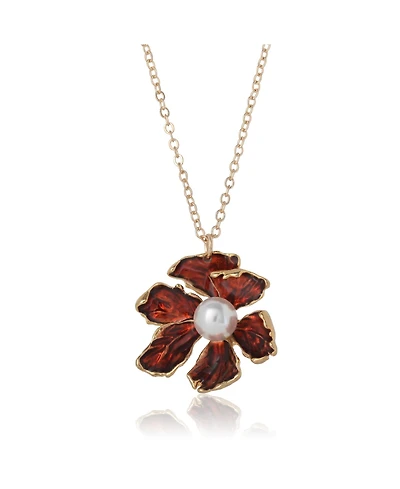 Bcbg Gold-Tone Floral Pendant Necklace with Pearl Detail