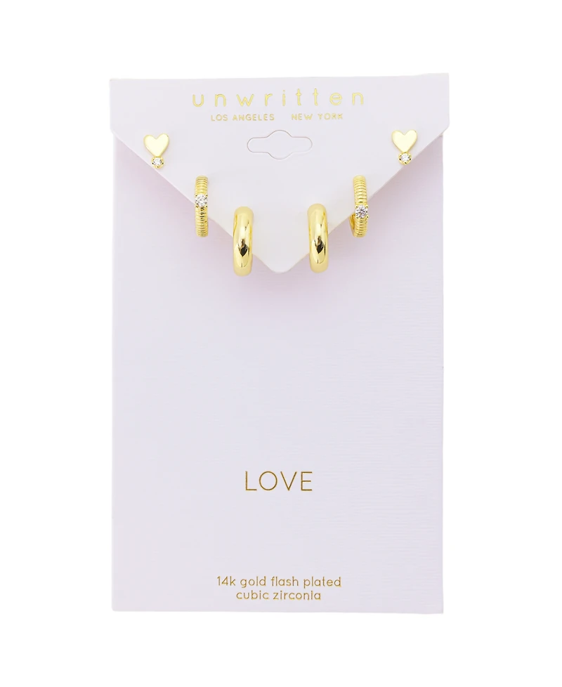 Unwritten Cubic Zirconia Heart Stud and Hoops Earring Set