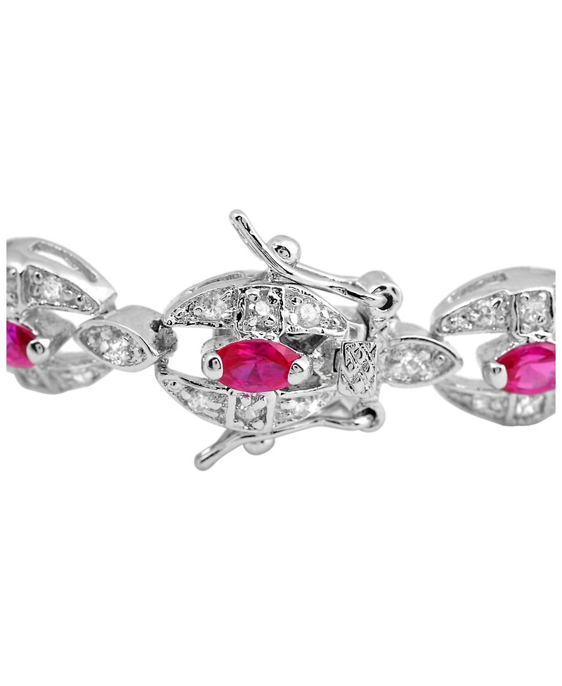 Genevive Cubic Zirconia Sterling Silver Red Cubic Zirconia Link Fashion Bracelet