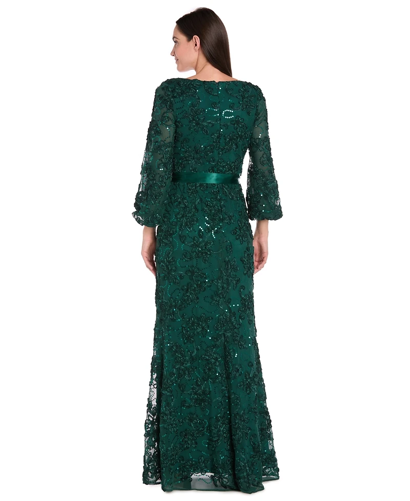 R & M Richards Petite Long Scoop Neck Lace Dress