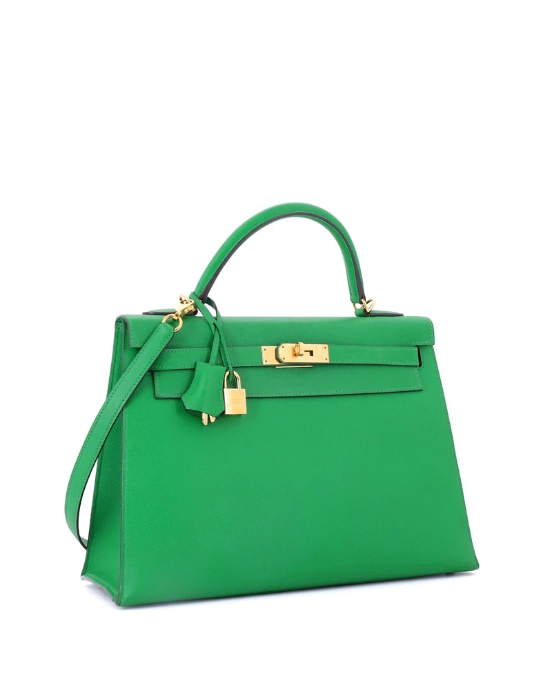 Pre-Owned HERMES Kelly 32 Handbag Green Epsom with Gold Hardware
