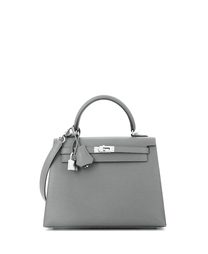 Pre-Owned Hermes Kelly 25 Handbag Grey Madame with Palladium Hardware
