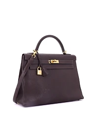 Pre-Owned Hermes Kelly 32 Handbag Brown Chevre de Coromandel with Gold Hardware