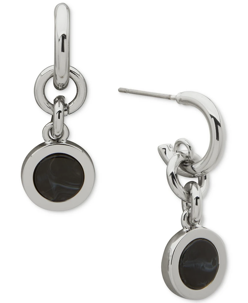 Dkny Silver-Tone Inlay Link Green Double Drop Earrings