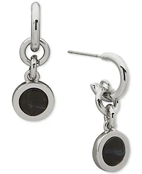 Dkny Silver-Tone Inlay Link Green Double Drop Earrings