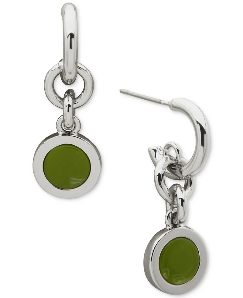 Dkny Silver-Tone Inlay Link Green Double Drop Earrings