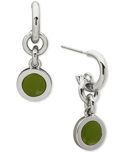 Dkny Silver-Tone Inlay Link Green Double Drop Earrings