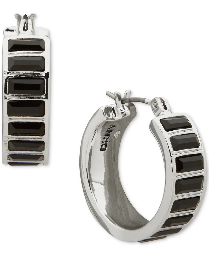 Dkny Silver-Tone Polished Jet Stone Hoop Earrings