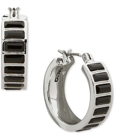 Dkny Silver-Tone Polished Jet Stone Hoop Earrings