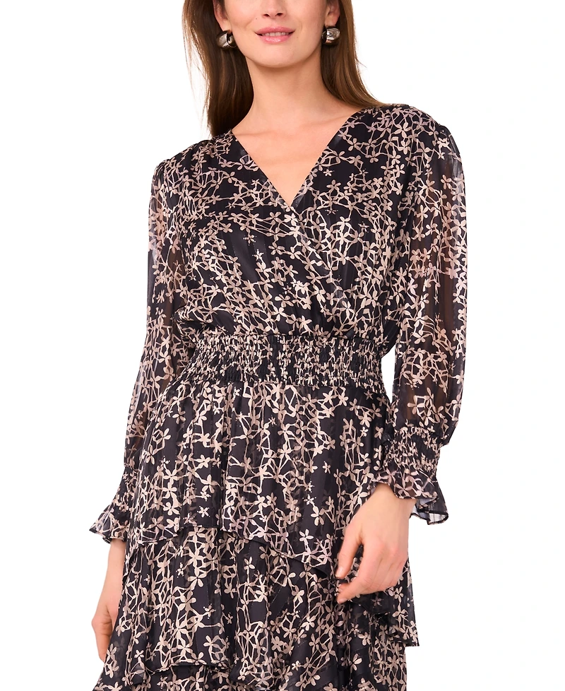 Vince Camuto Women's Long Sleeve V-Neck Midi Dress