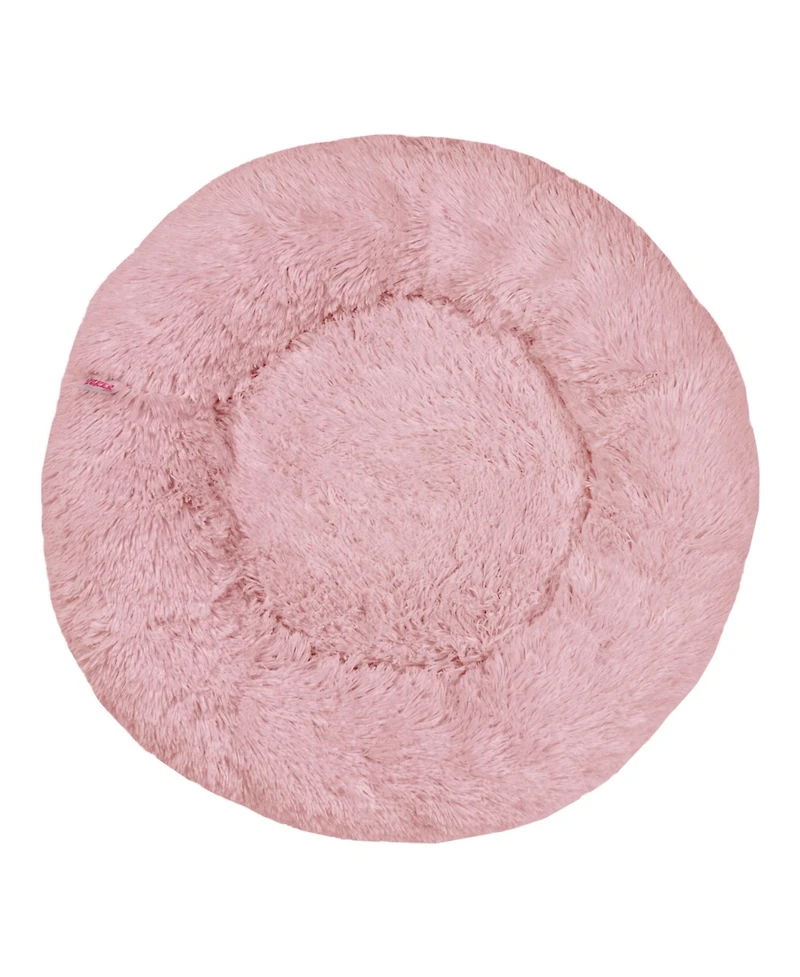 The Licker Store Maisie Bohemian Glam Faux Fur Round Fluffy Calming Donut Pet Bed with Washable Cover