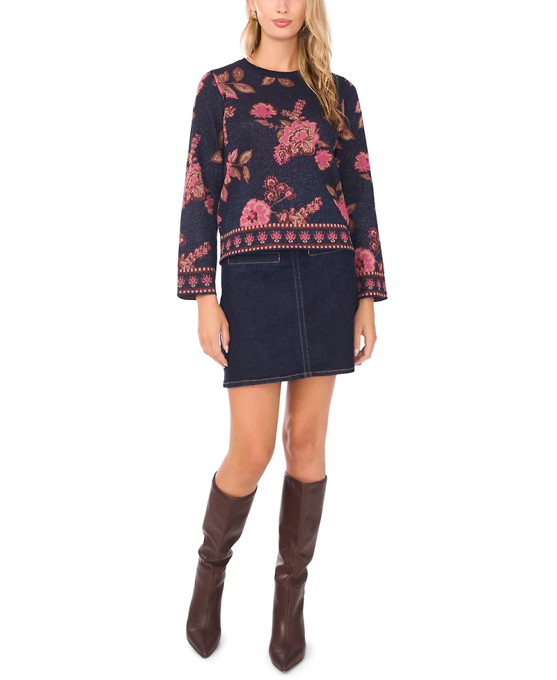Vince Camuto Women's Floral Jacquard Crewneck Blouse