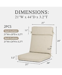 Aoodor Outdoor High Back Dining Chair Cushion with Ties and Zipper, 44"x21"x3.2", Set of 2