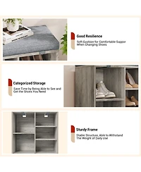 gaomon Shoe Storage Bench with Cushion, 20" Cubby Seat Shoe Cabinet, Cubby Seat Shoe Cabinet with 3-Tier Adjustable Shelf for Living Room Hallway, Gra