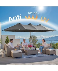 Xizzi 15ft Solar Umbrella Smart Led Lighted Patio Umbrella,12 Heavy Duty Ribs Large Outdoor Double Sided Rectangle with Light Modes and Base