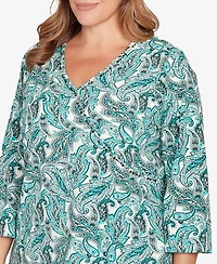 Hearts Of Palm Plus Printed 3/4 Sleeve Surplice Neck Top