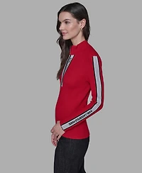 Karl Lagerfeld Paris Women's Logo Tape Zip-Up Sweater