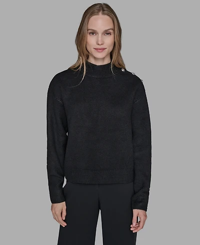 Karl Lagerfeld Paris Women's Button Shoulder Long Sleeve Sweater