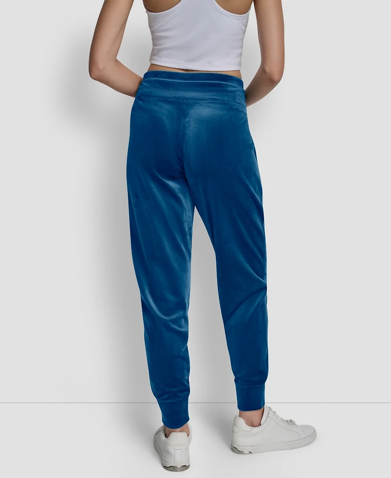 Dkny Women's Platinum Velour Rhinestone Logo Slim Fit Joggers
