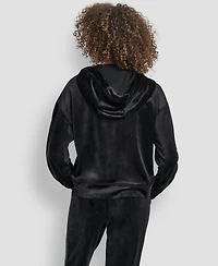 Dkny Women's Metallic Logo Elastic Full Zip Hoodie