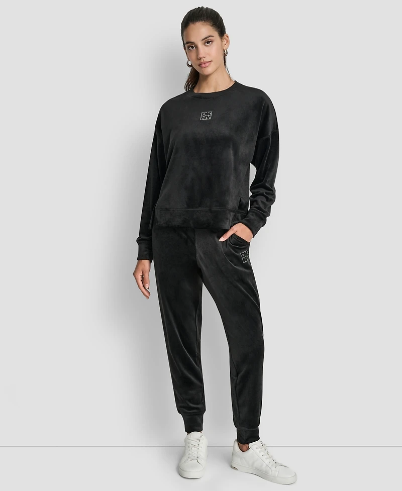 Dkny Women's Stacked Logo Mid-Rise Slim-Fit Joggers
