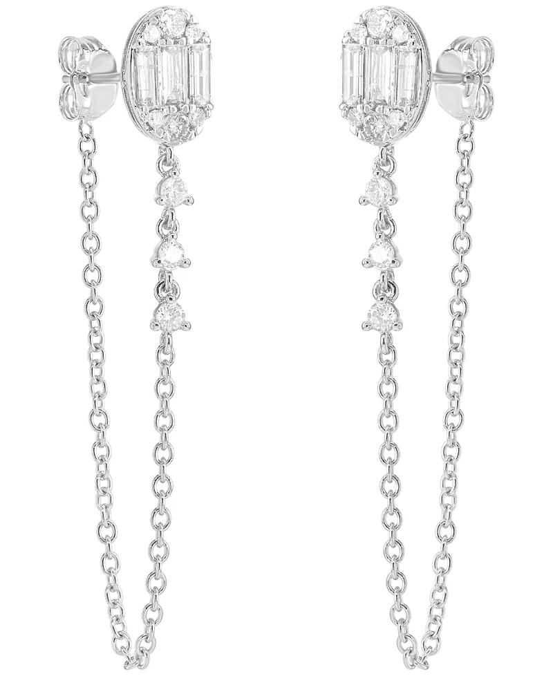 Macy's Round (0.48 ct. t.w.) and Baguette (0.53 ct. t.w.) Diamond Drop Earrings in 14K White Gold