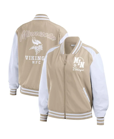 Wear by Erin Andrews Women's Tan Minnesota Vikings Tonal Full-Zip Bomber Jacket