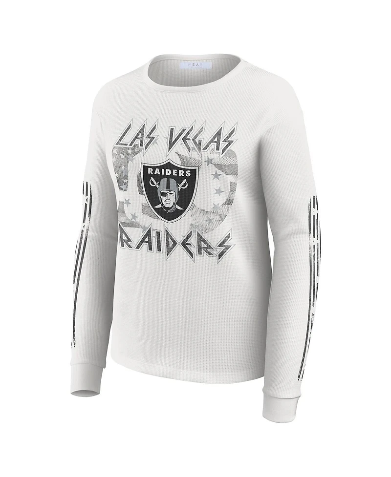 Wear by Erin Andrews Women's White Las Vegas Raiders Graphic Waffle Long-Sleeve T-Shirt