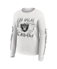 Wear by Erin Andrews Women's White Las Vegas Raiders Graphic Waffle Long-Sleeve T-Shirt