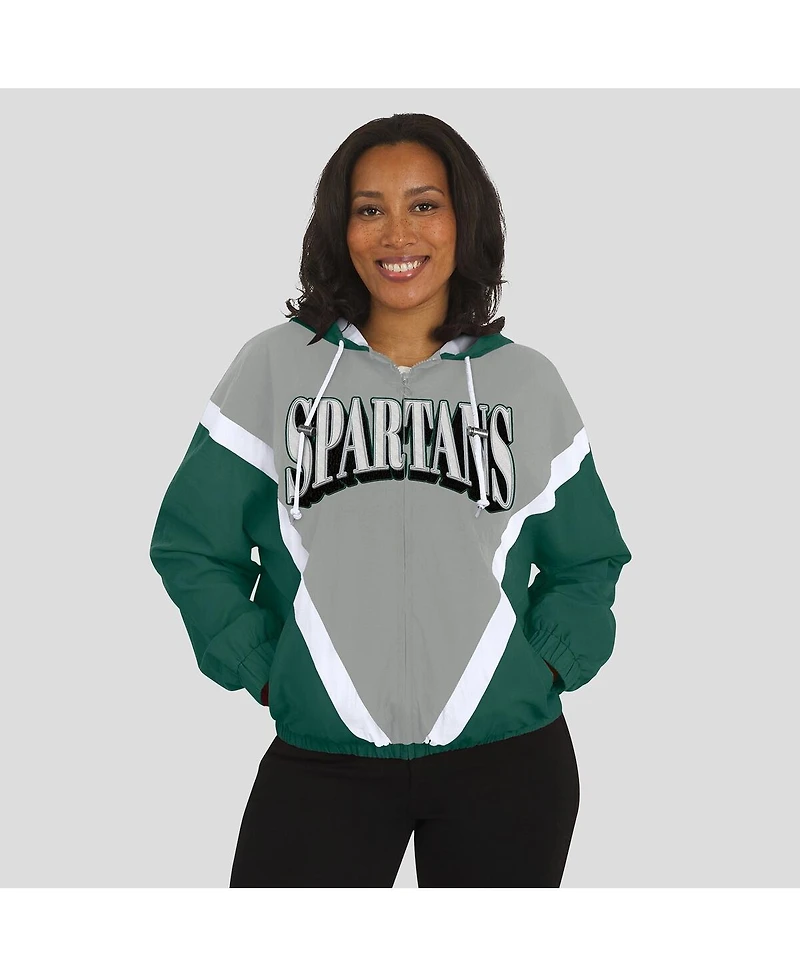 Wear by Erin Andrews Women'sGreen/Gray Michigan State Spartans Color Block Full-Zip Hoodie Windbreaker Jacket
