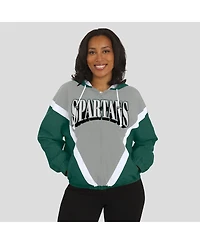 Wear by Erin Andrews Women'sGreen/Gray Michigan State Spartans Color Block Full-Zip Hoodie Windbreaker Jacket