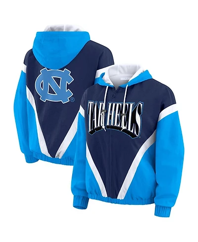 Wear by Erin Andrews Women'sBlue/Navy North Carolina Tar Heels Color Block Full-Zip Hoodie Windbreaker Jacket