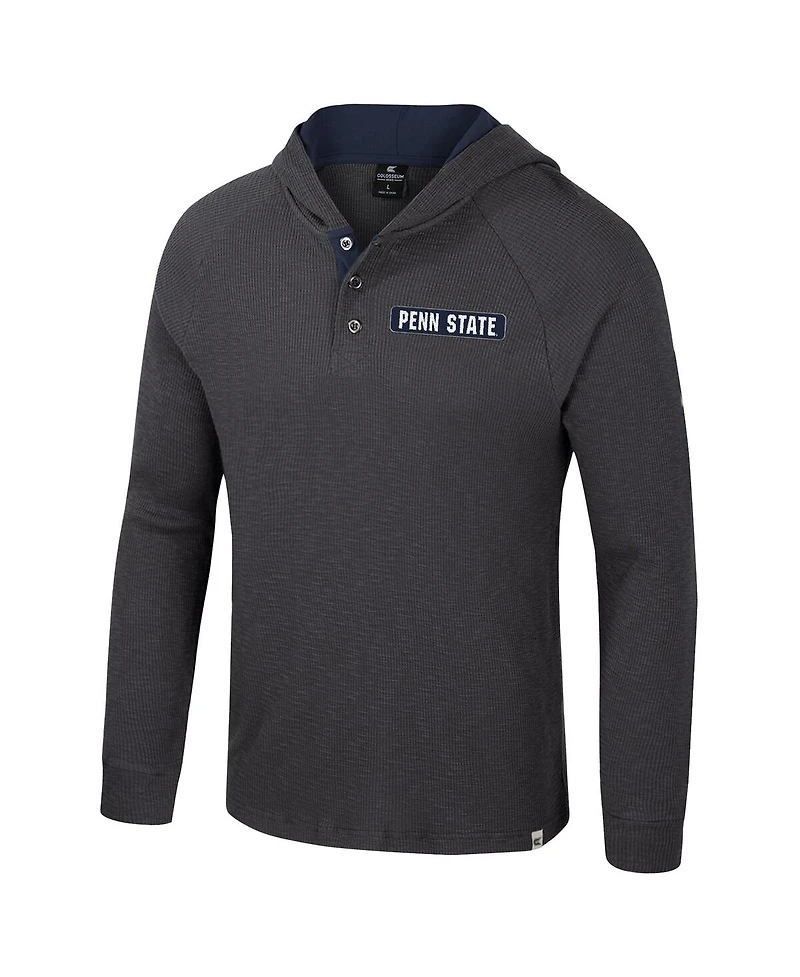 Colosseum Men's Charcoal Penn State Nittany Lions Dujour Ralgan Long Sleeve Henley Hoodie T-Shirt