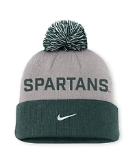 Nike Men's Gray/Green Michigan State Spartans Primetime Peak Cuffed Pom with Knit Hat