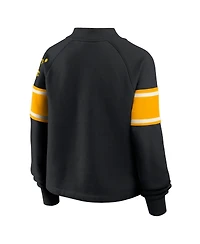 Fanatics Women's Black Pittsburgh Steelers Oversized Hometown Toss Sweep Mock Neck Pullover Hoodie