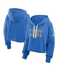 Fanatics Women's Blue Detroit Lions Oversized Hometown Heritage Cropped Hoodie