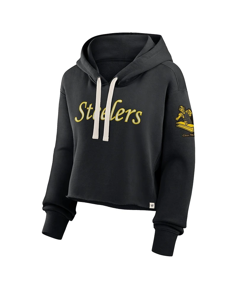 Fanatics Women's Black Pittsburgh Steelers Oversized Hometown Heritage Cropped Hoodie