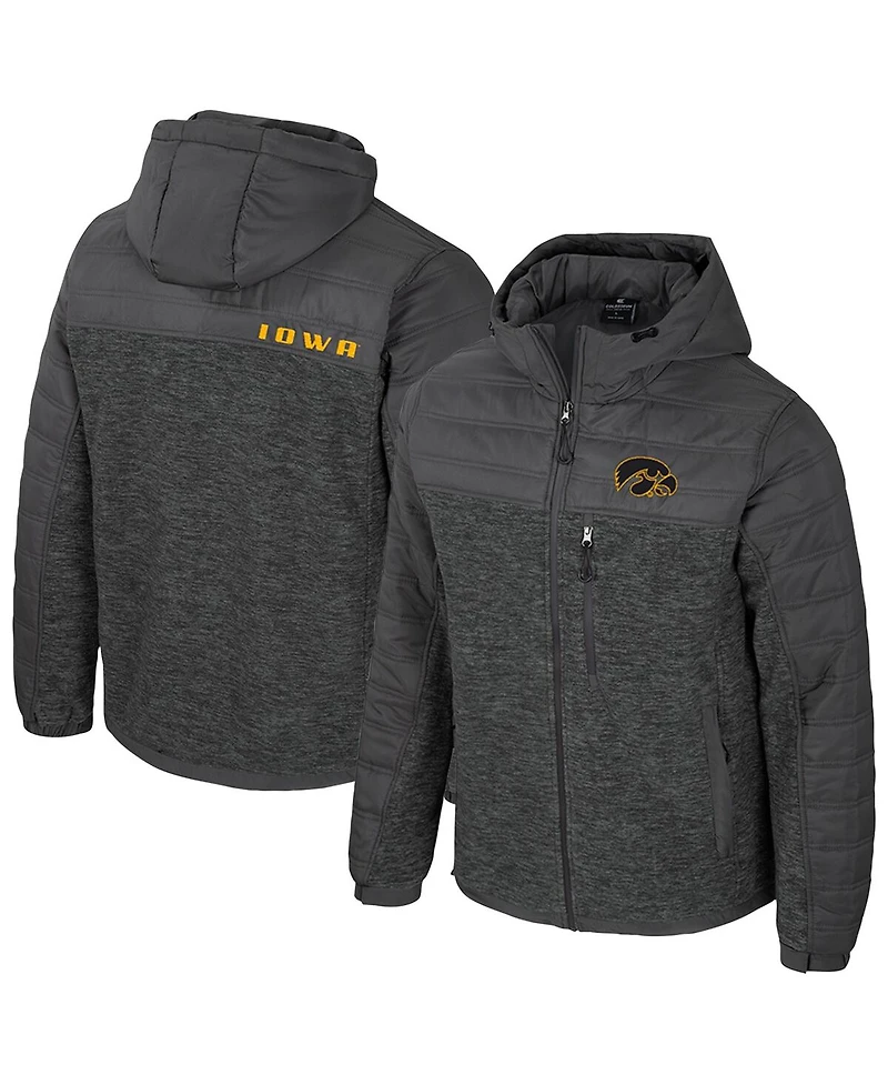 Colosseum Men's Charcoal Iowa Hawkeyes Nightman Full-Zip Hoodie Puffer Jacket