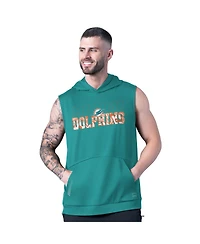 Msx by Michael Strahan Men's Aqua Miami Dolphins Tri-Blend Rebound Sleeveless Hoodie