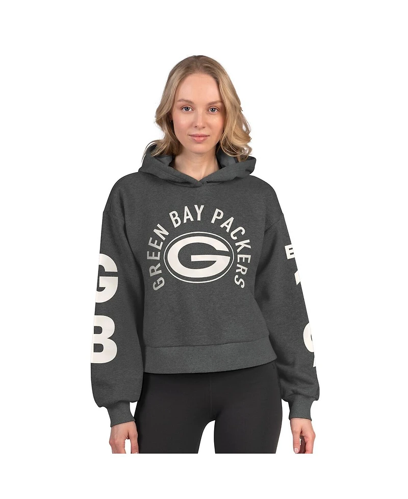 Starter Women's Heather Charcoal Green Bay Packers Star Player Cropped Fleece Pullover Hoodie