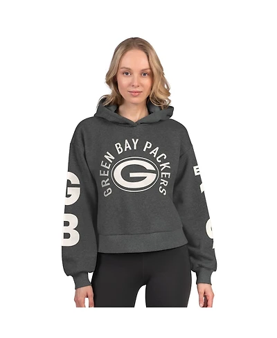 Starter Women's Heather Charcoal Green Bay Packers Star Player Cropped Fleece Pullover Hoodie