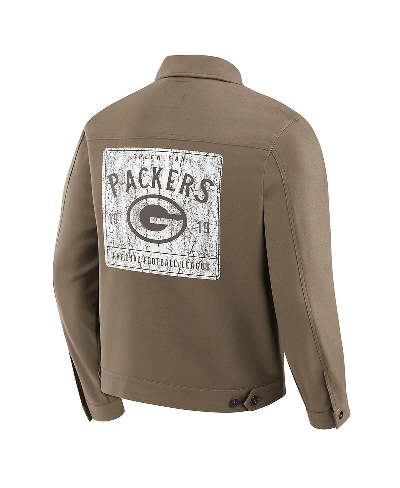 Fanatics Men'sTan Green Bay Packers Trucker Full-Button Jacket